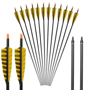 6 - 12pcs Pure Carbon Arrow with Natural Turkey Feather 32 inch Spine 400 ID 6.2mm Adjustable Nock 1